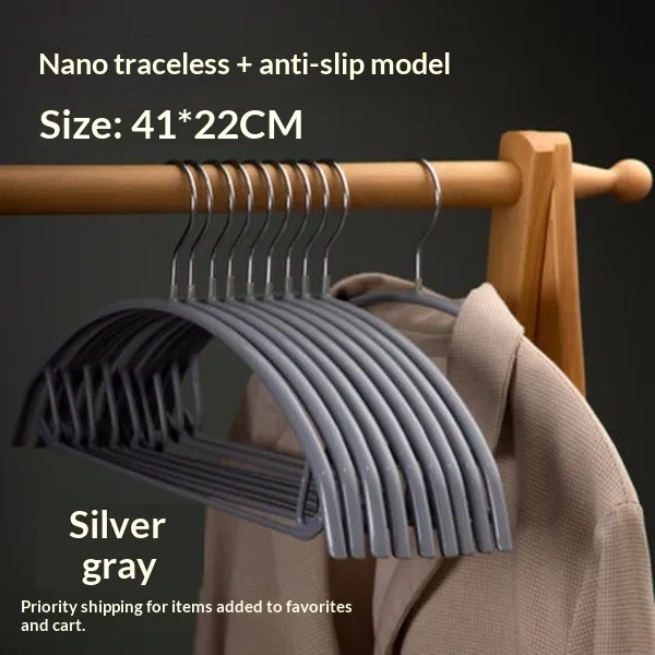 Household Solid-Colored Portable Plastisol-Coated Semi-Circular Hangers With Hooks - Silver Gray