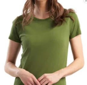 Women's Cotton Crew-neck Short-sleeve Top With A Fitted Waist For A Slimming Effect - Green