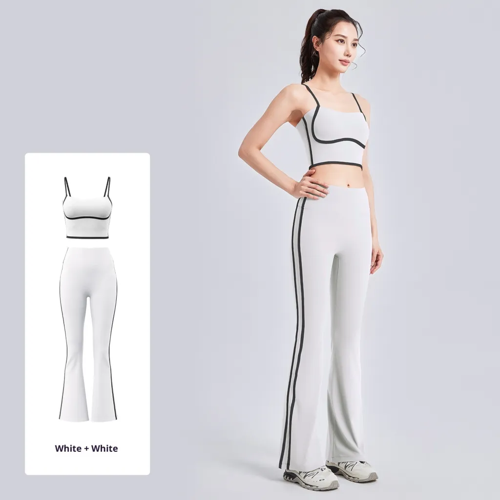 Juyitang Peach-Line Yoga Set High-Elastic Strappy Tank Top And High-Waist Pants Combo - White