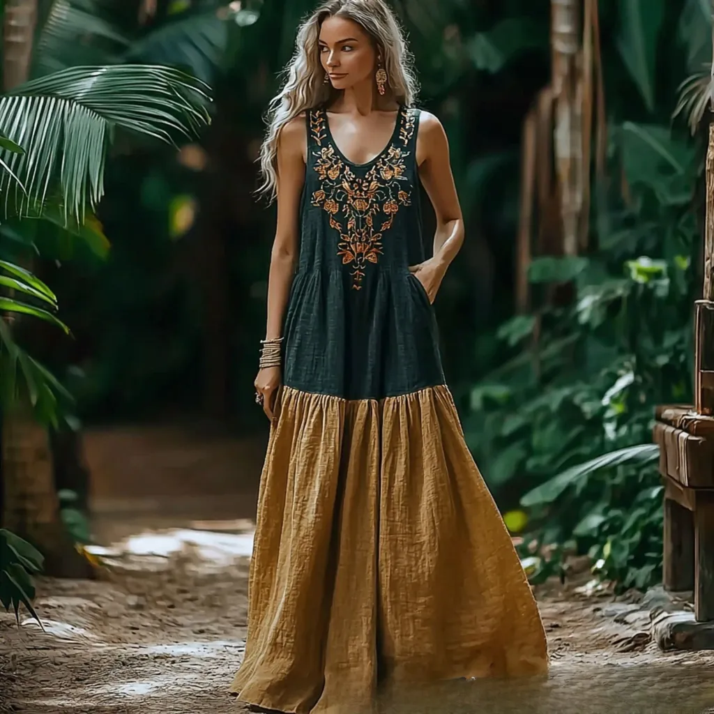 Bohemian-style Vacation Maxi Dress With Floral Print - Floral