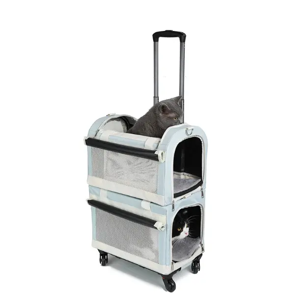 Multi Pet Carrier Double Decker 4 Wheel Trolley For Cats And Small Dogs Detachable Carriers Retractable Long Handle