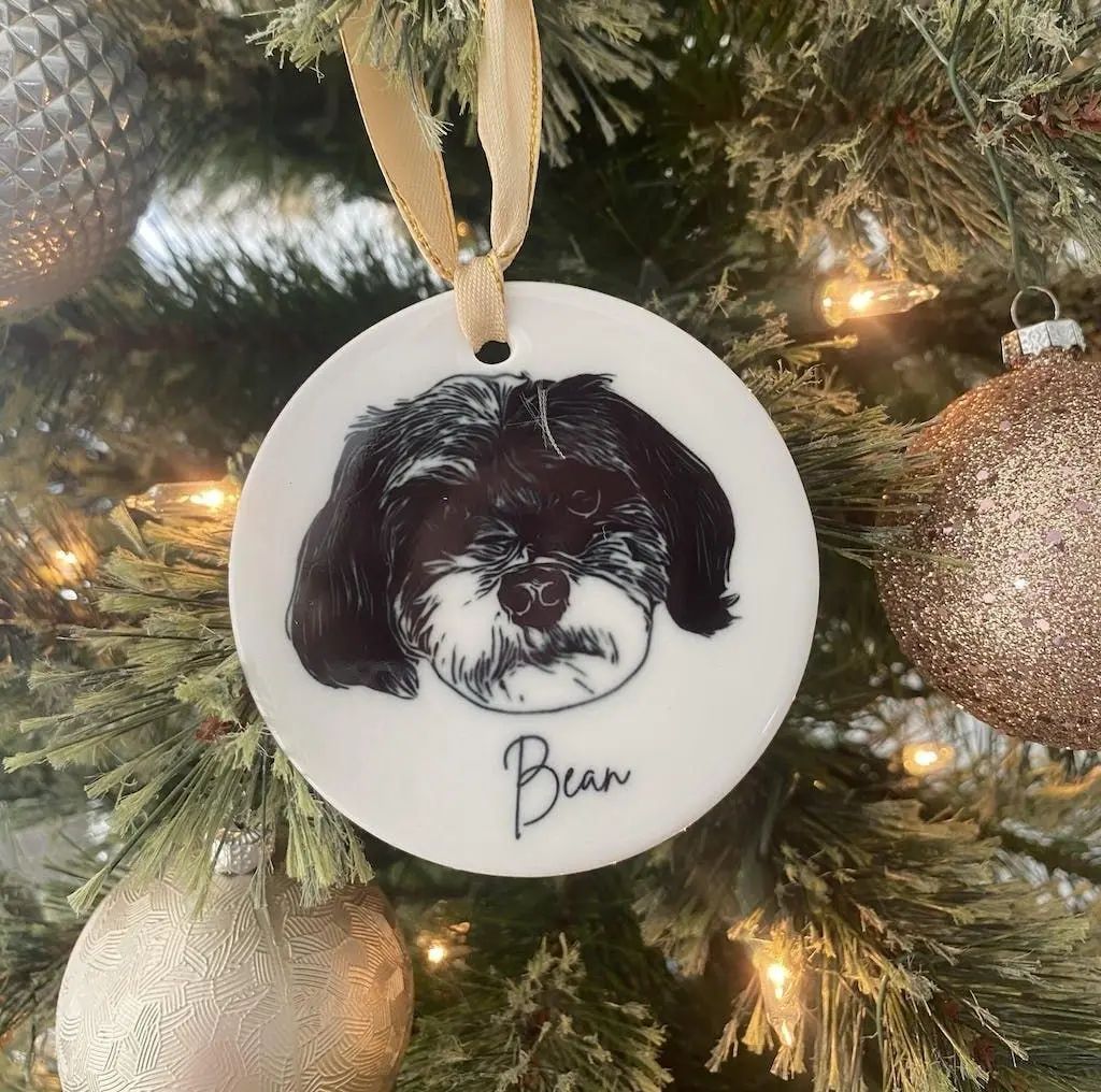Personalized Pet Portrait Ceramic Pendant Christmas Ornament