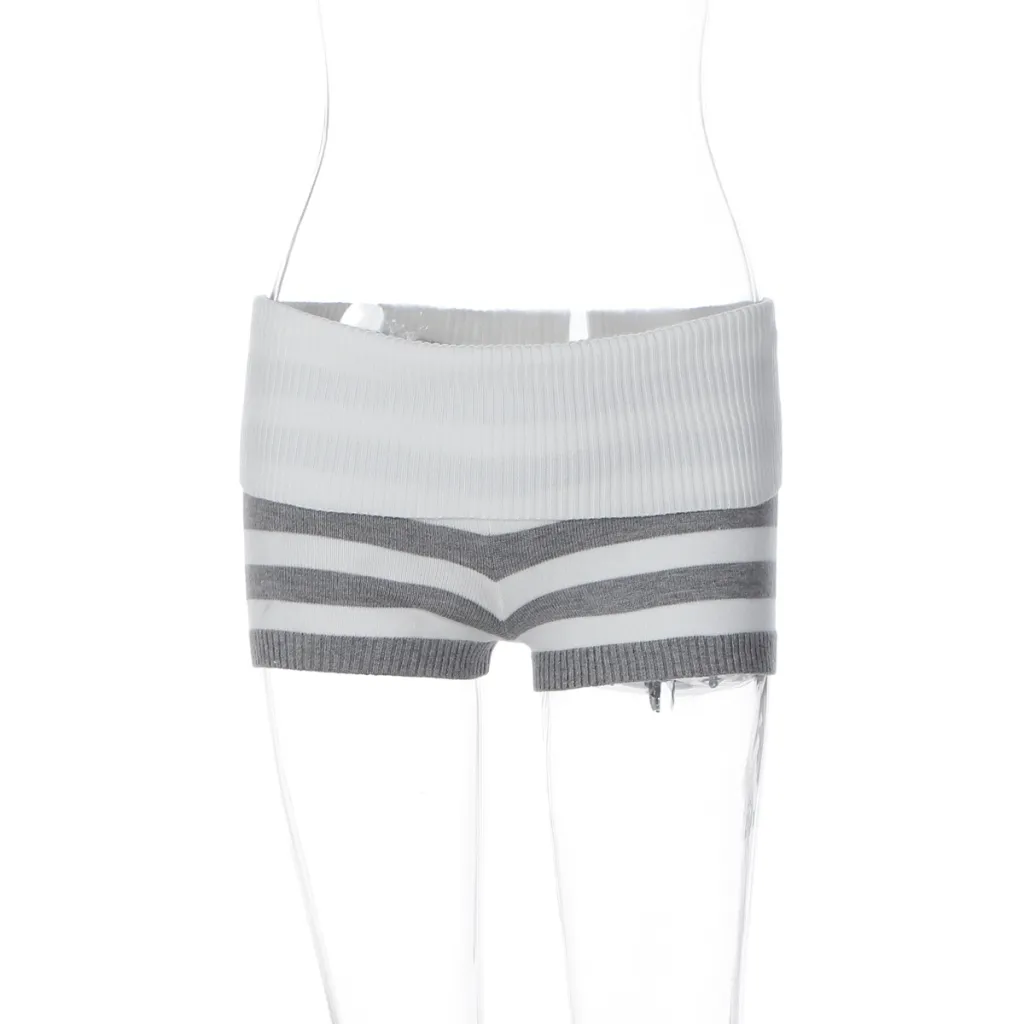 Design-focused Relaxed-style Striped Off-shoulder Long-sleeve Knit Sweater - Trousers-S