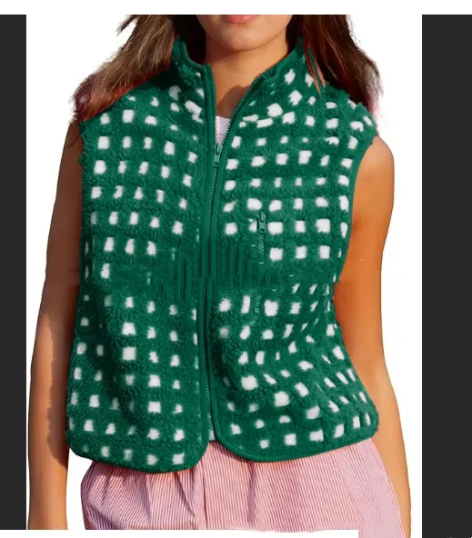 Women's Plush Stand up Collar Sleeveless Vest Green - Shop at LoveMi