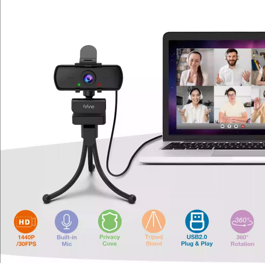 1440p Full HD PC Webcam With Microphone Tripod 4
