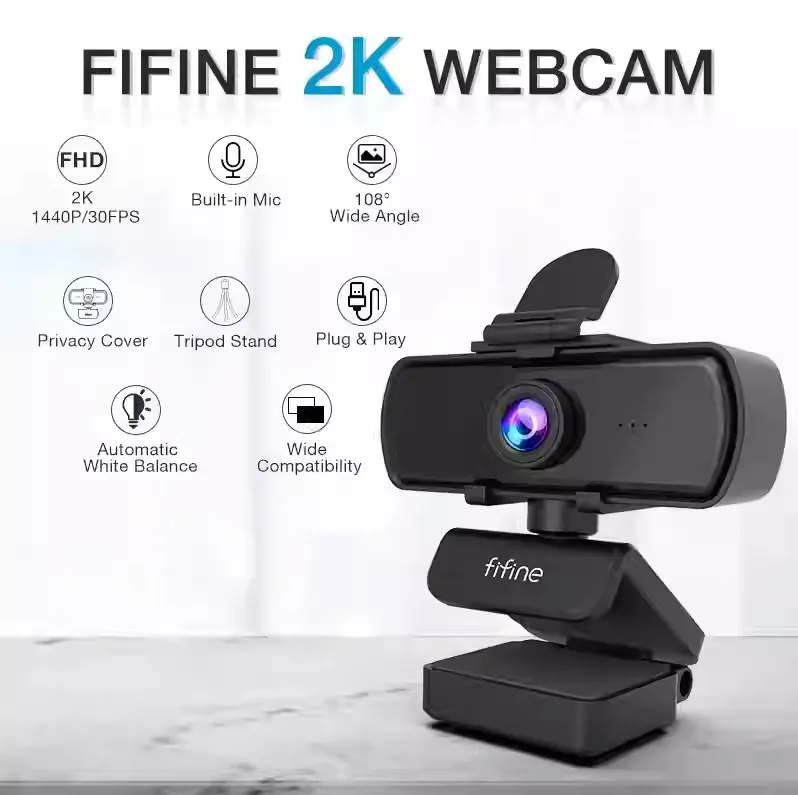 1440p Full HD PC Webcam with Microphone Tripod