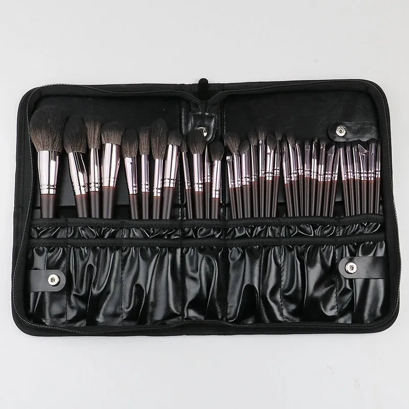 High-end Animal-Hair Loose Powder Eyeshadow And Concealer Makeup Brush Set - 33 Black Zippered Bags