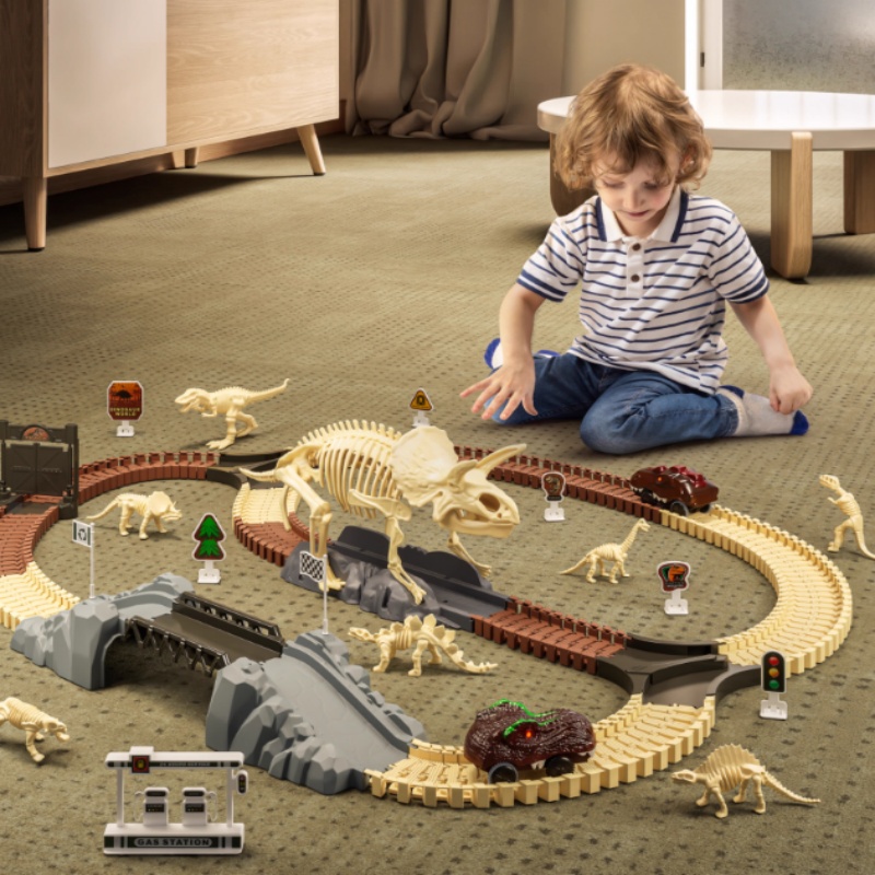 Dinosaur Land Electric Track Car Hill Road Puzzle Toy For Kids