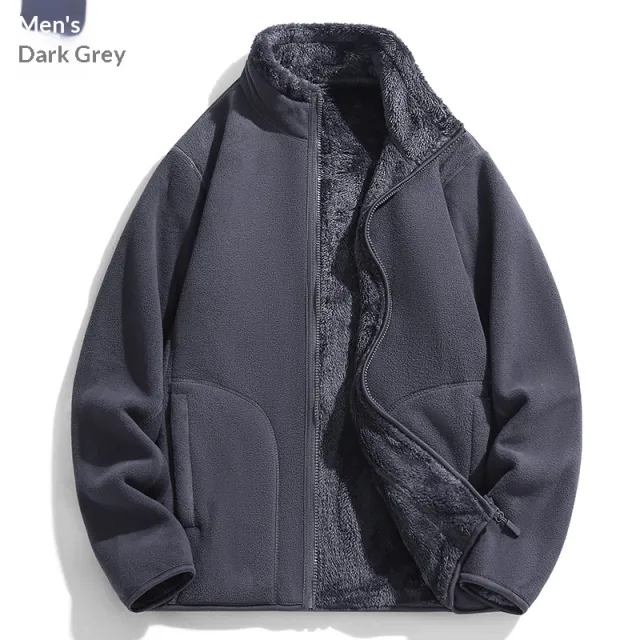 Lambswool Fleece Jacket Double Sided Fleece Coat Dark Grey - Shop at LoveMi