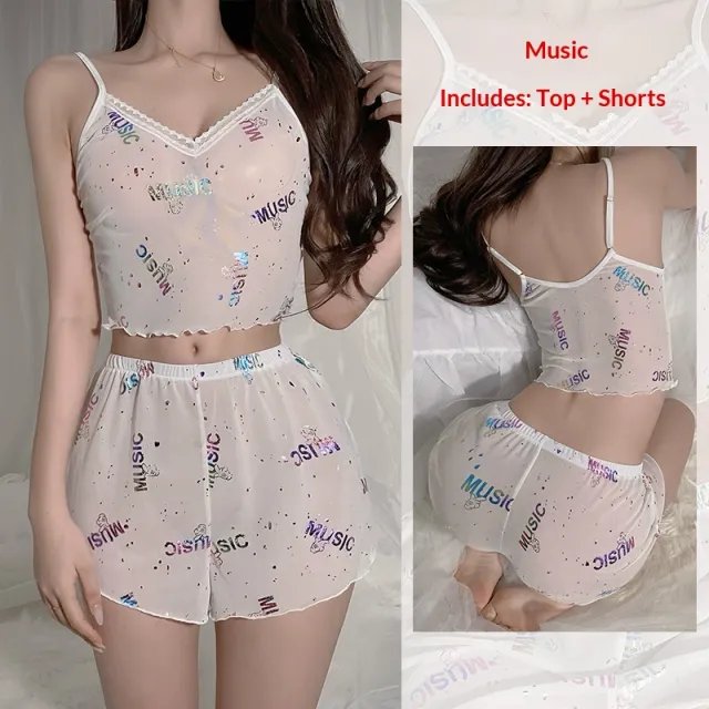 Leopard print Pajama Set For Women Camisole And Shorts Music - Shop at LoveMi