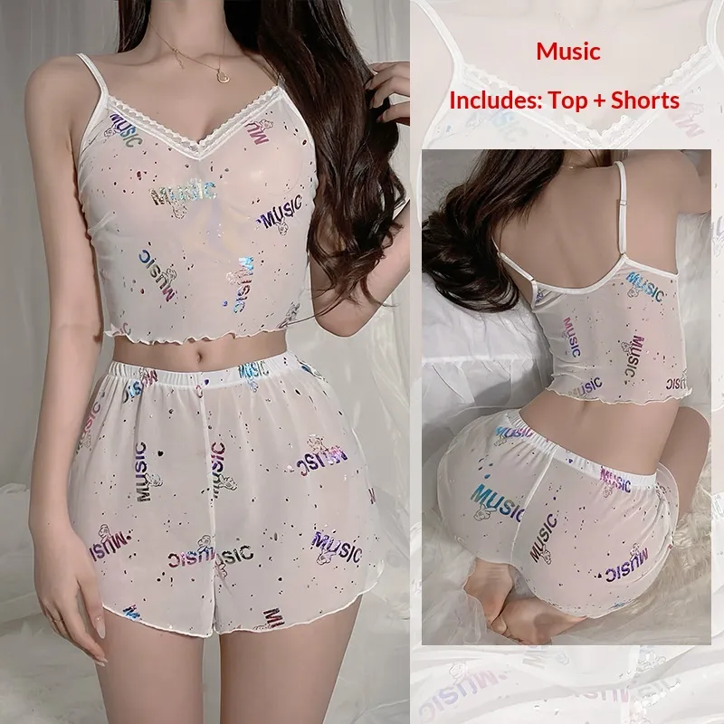 Leopard-print Pajama Set For Women Camisole And Shorts - Music
