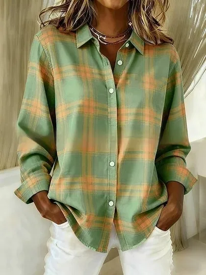 Women's Long Sleeve Shirt Casual Loose Fit Plus Size Collared Blouse B33Ks7Wg24Hl30 - Shop at LoveMi