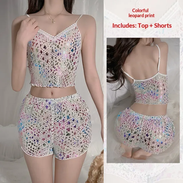 Leopard print Pajama Set For Women Camisole And Shorts Color Leopard Print - Shop at LoveMi