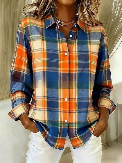 Women's Long Sleeve Shirt Casual Loose Fit Plus Size Collared Blouse B33Ks7Wg24Hl23 - Shop at LoveMi