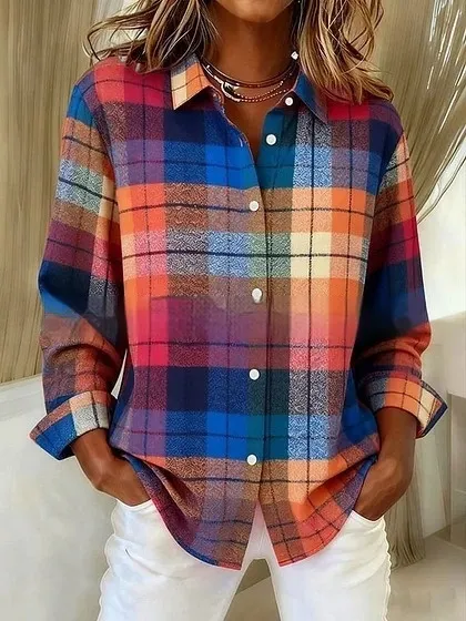 Women's Long Sleeve Shirt Casual Loose Fit Plus Size Collared Blouse B33Ks7Wg24Hl24 - Shop at LoveMi