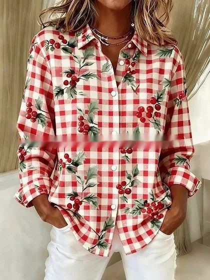 Women's Long Sleeve Shirt Casual Loose Fit Plus Size Collared Blouse B33Ks7Wg24Hl28 - Shop at LoveMi