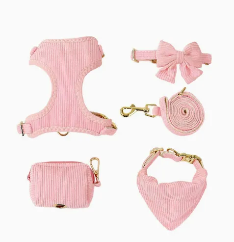 Collar Harness Traction Bow Pet Vest Pink A 5Pcs Set - Shop at LoveMi