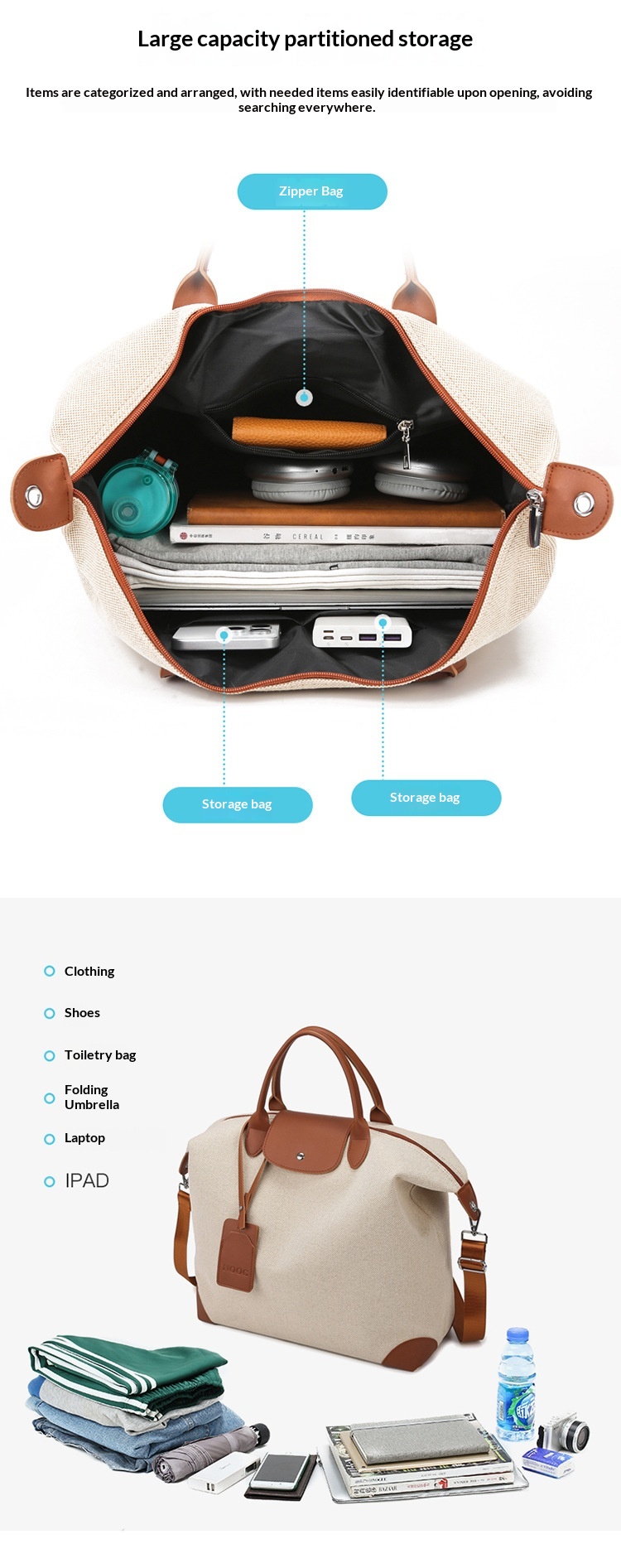 Cream Large Gym Duffel Bag