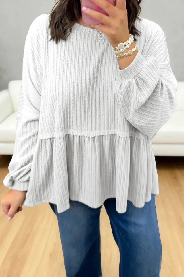 Sweet And Relaxed Solid color Crew neck Top With Minimalist Lantern Sleeves White - Shop at LoveMi