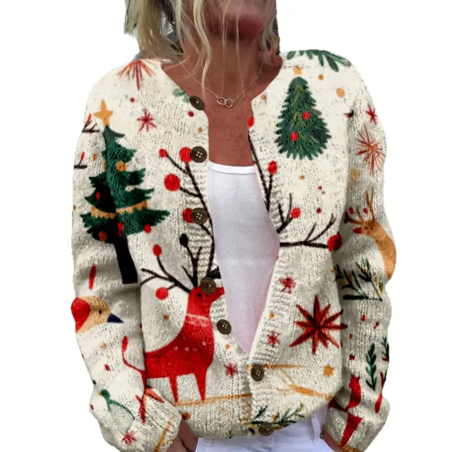 Round Neck Sweater Christmas Button Cardigan Long Sleeve Sweater Sh1002408805 2Xl - Shop at LoveMi