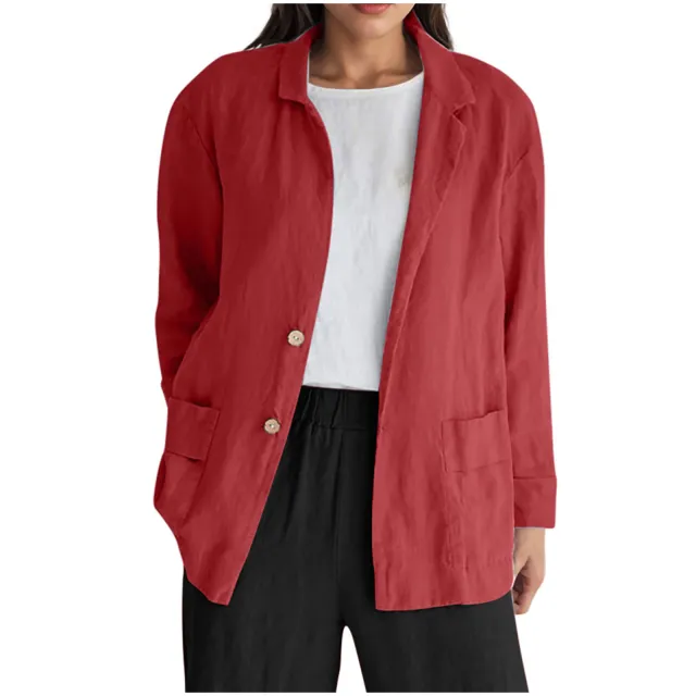Loose fit Solid color Long sleeve Cotton linen Coat With Buttons For Women Red - Shop at LoveMi