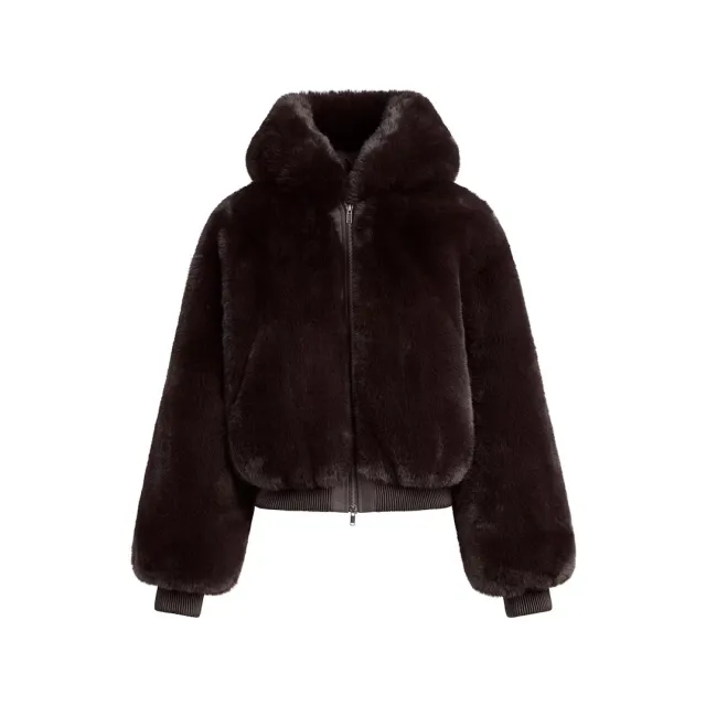 Women's Hooded Warm Fleece EcoFriendly Faux Fur Jacket With Zipper Coffee - Shop at LoveMi