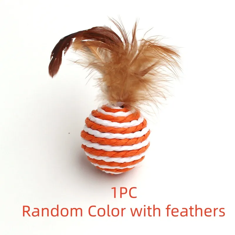 Cat scratching toy sisal tease cat ball - Random With Feathers
