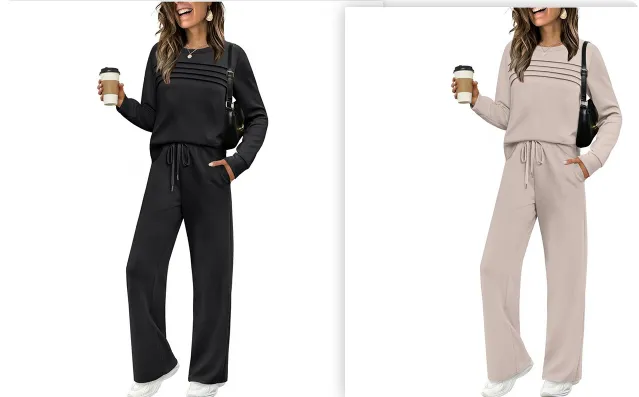 Women's Casual Elastic Waist Trousers Wide leg Pants Apricot Black - Shop at LoveMi