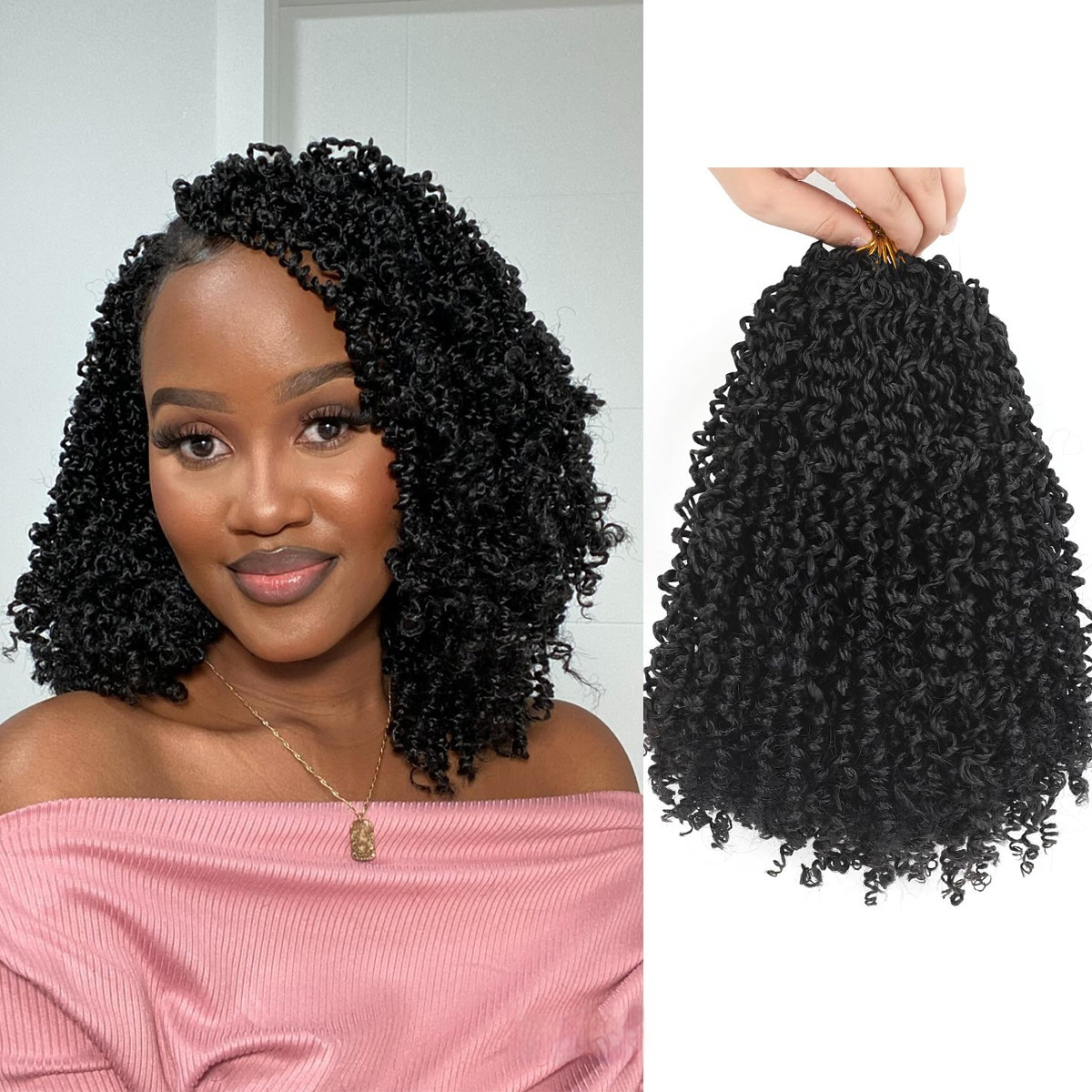 Synthetic Fiber Wig8 Inches24 StrandsCrocheted Small CurlsIrregular Style 3