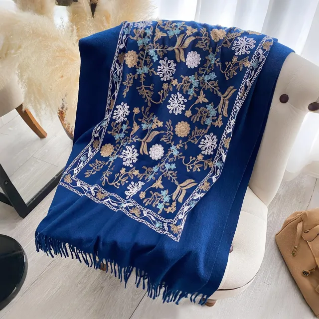 Women's Ethnic style Embroidered Outer Shawl Blue - Shop at LoveMi
