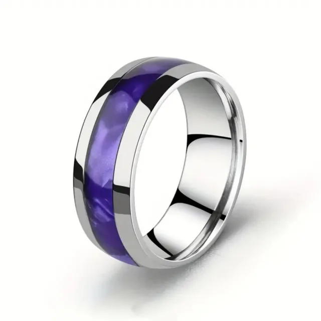 Men's 8mm Curved Surface Sticker Stainless Steel Ring Silver Purple - Shop at LoveMi