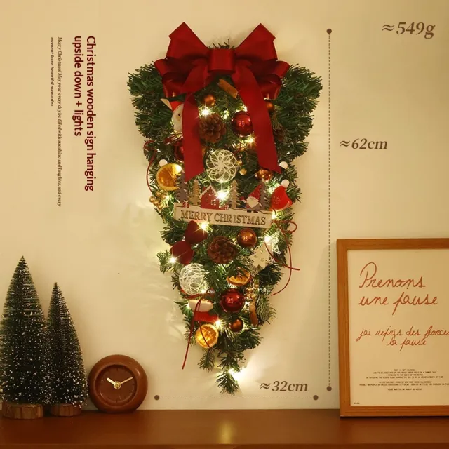 Christmas Decoration Flower Wreath Pendant Door Hanging Wooden Board Upside Down Light - Shop at LoveMi
