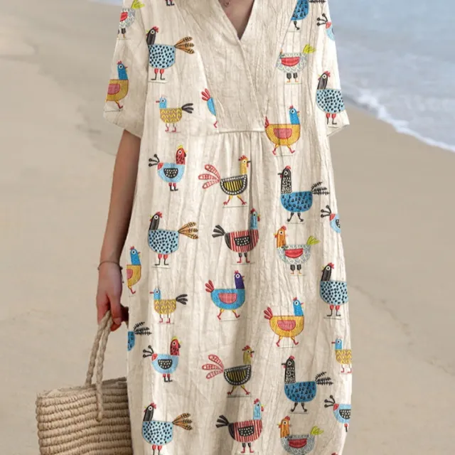 Women's Printed Blouse Dress With Pocket, V neck, And Short Sleeves Picture Style - Shop at LoveMi