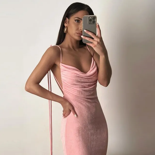 Women's Sexy Backless Slim Fit Lace Up Dress Pink - Shop at LoveMi