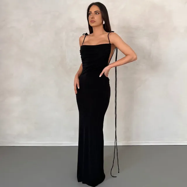 Women's Sexy Backless Slim Fit Lace Up Dress Black - Shop at LoveMi
