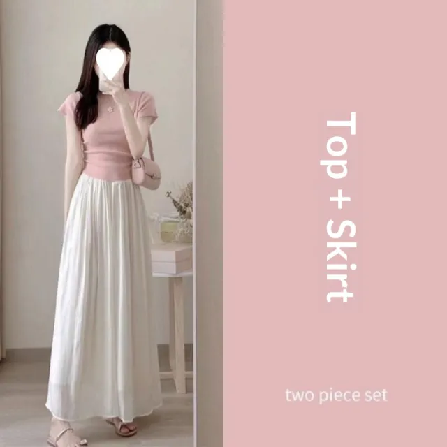 Korean Drama style Elegant Lady Two piece Set Pink - Shop at LoveMi
