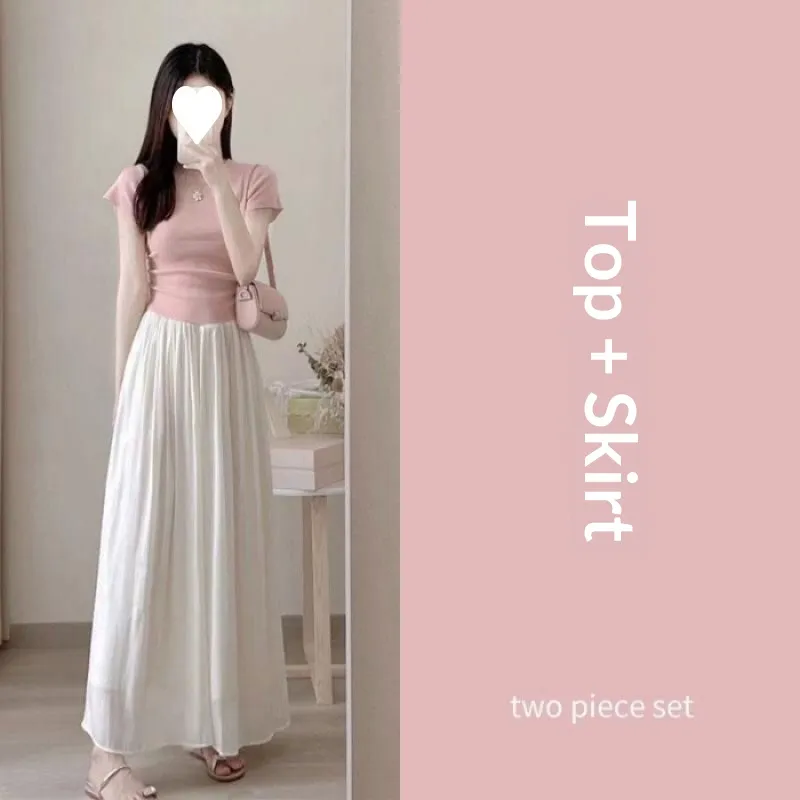 Korean Drama-style Elegant Lady Two-piece Set - Pink