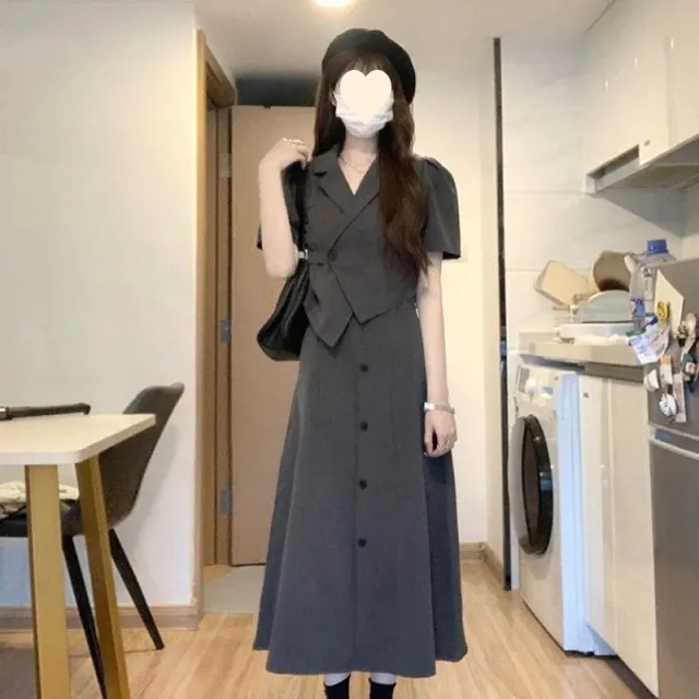 French style Figure flattering Versatile Midi Skirt Long Skirt Two Piece Suit Xl - Shop at LoveMi
