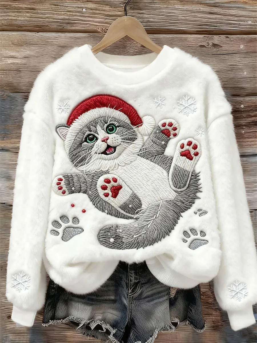 3D Digital Printed Flannel Christmas Women's Crew-Neck Sweater - Dyj1