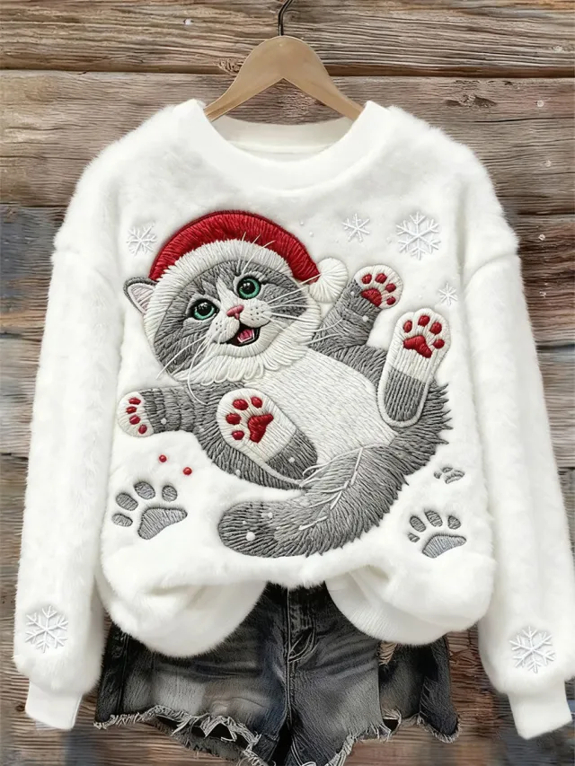 3D Digital Printed Flannel Christmas Women's Crew Neck Sweater Dyj1 - Shop at LoveMi