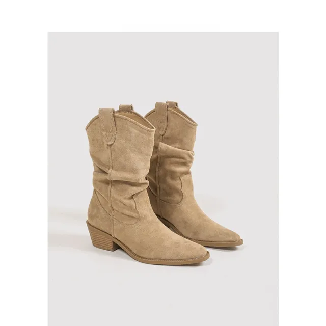 Women's Vintage Chunky Heeled Ankle Boots Khaki - Shop at LoveMi