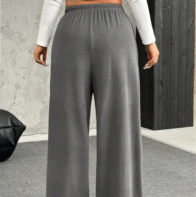 New Women's Drawstring waist Straight leg Casual Loose Pants Gray - Shop at LoveMi