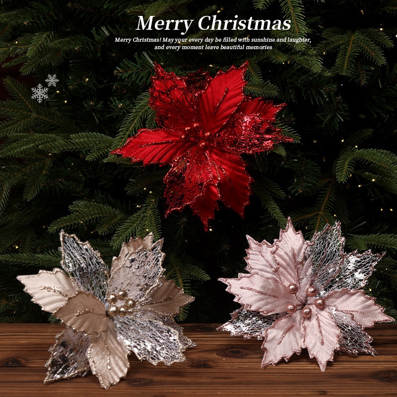 Christmas Decorations Artificial Hollow-Out Holy Decorative Flowers