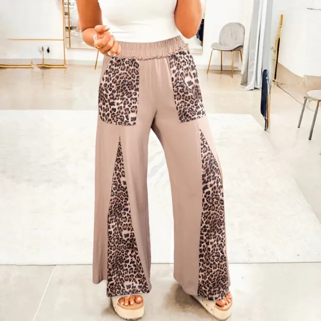Women's Casual Leopard print Patchwork High waisted Pants Brown - Shop at LoveMi