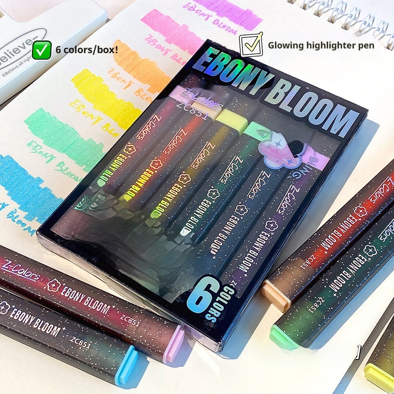Student-use Minimalist Glossy Highlighter Set 6 Colors