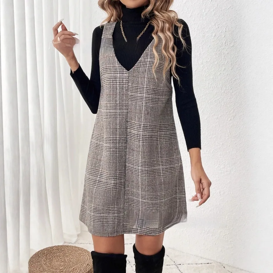 Fashionable Retro Forest-style Patterned Silhouette Dress - Khaki