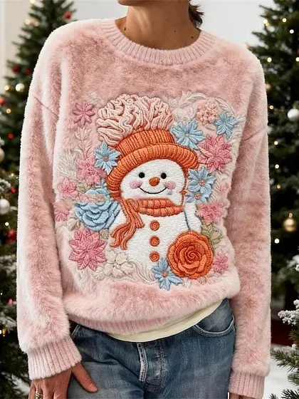 Women's Christmas Berry And Snowflake Flannel Crewneck Hoodie Mfhwptwgk1Acm14 - Shop at LoveMi