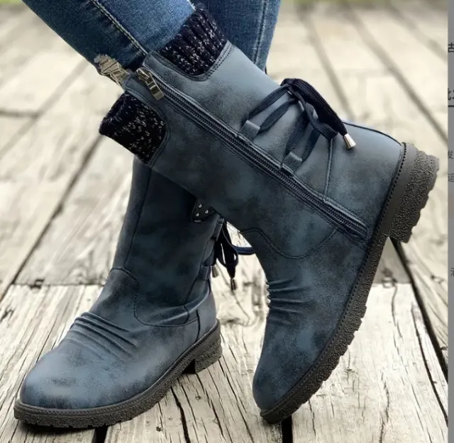 Woolen snow boots with thick heel and large Martin boots Blue - Shop at LoveMi