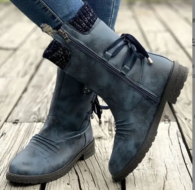 Woolen snow boots with thick heel and large Martin boots - Blue