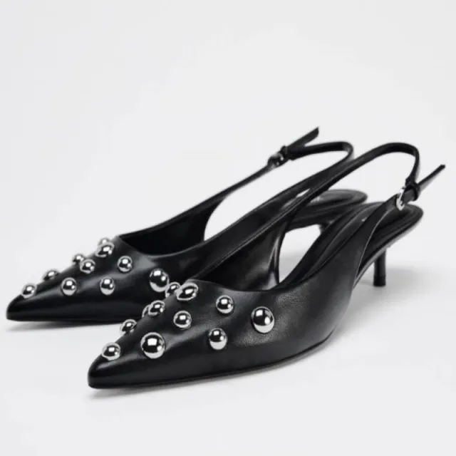 Women's Shoes Low cut Pointed toe Rivet decorated Stilettos Black - Shop at LoveMi